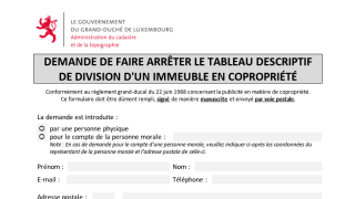  Mise à jour du formulaire de demande de faire arrêter le tableau descriptif de division d'un immeuble en copropriété